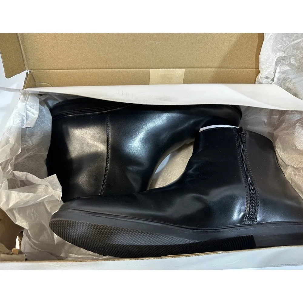 REACTION KENNETH COLE Mens Black Ely Inside Zip Block Heel Boots Shoes 11.5